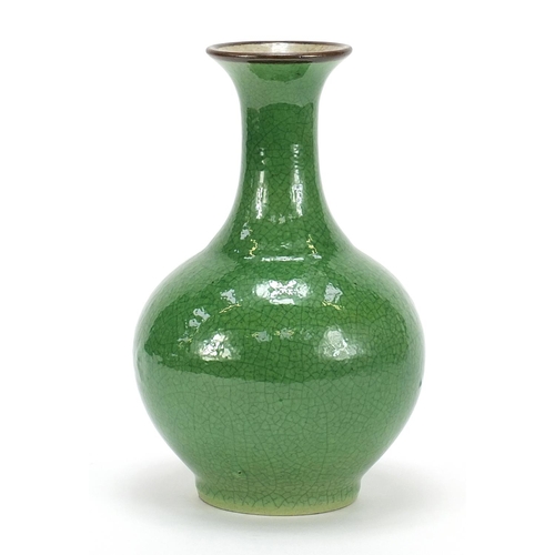 448 - Chinese porcelain crackle glazed vase having a green monochrome glaze, 23cm high