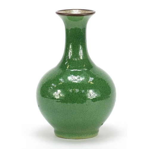 448 - Chinese porcelain crackle glazed vase having a green monochrome glaze, 23cm high