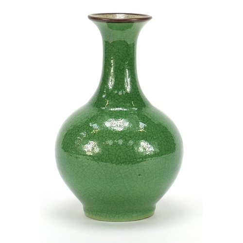 448 - Chinese porcelain crackle glazed vase having a green monochrome glaze, 23cm high