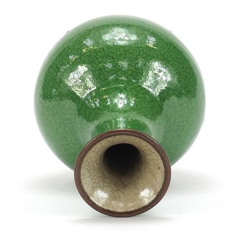 448 - Chinese porcelain crackle glazed vase having a green monochrome glaze, 23cm high