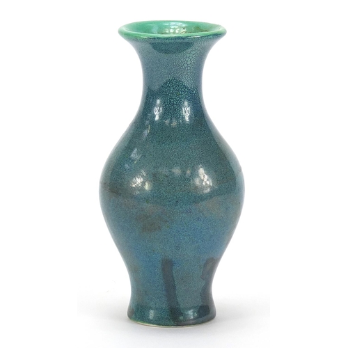 164 - Chinese porcelain baluster vase having a spotted turquoise glaze, 13cm high