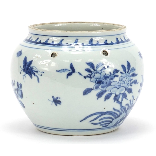 740 - Chinese blue and white porcelain jar hand painted with butterflies amongst flowers, 15.5cm high x 19... 