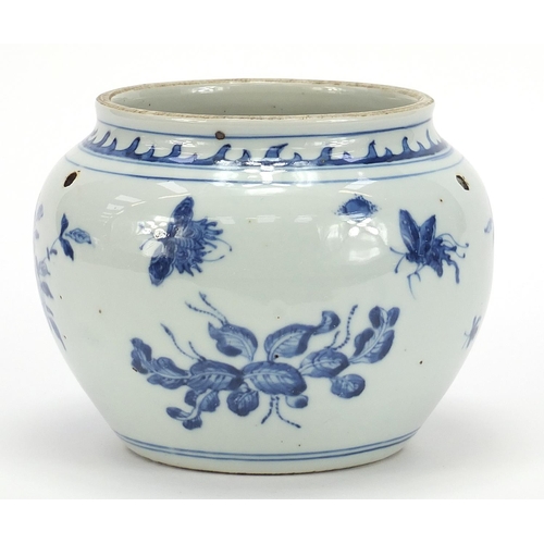 740 - Chinese blue and white porcelain jar hand painted with butterflies amongst flowers, 15.5cm high x 19... 