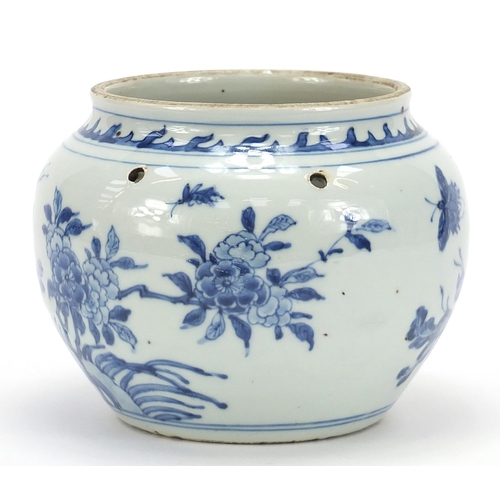 740 - Chinese blue and white porcelain jar hand painted with butterflies amongst flowers, 15.5cm high x 19... 