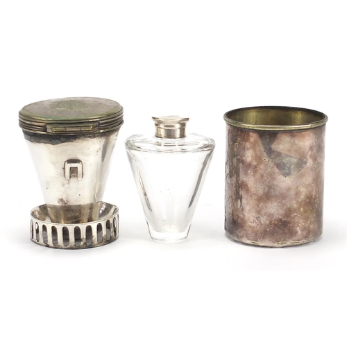 609 - 19th century silver plated and cut glass travelling brandy warmer, 11cm high