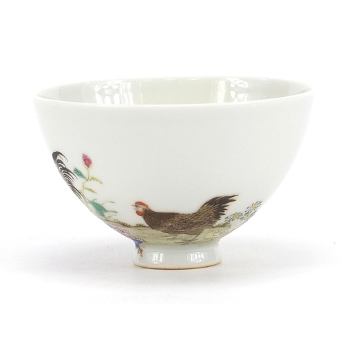 161 - Chinese porcelain bowl finely hand painted in the famille rose palette with chickens amongst flowers... 