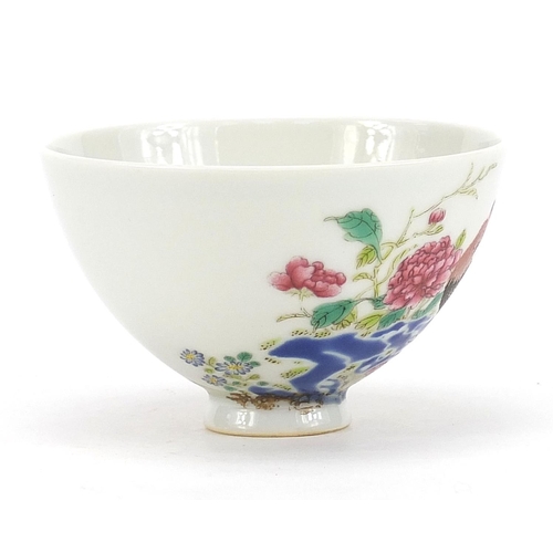 161 - Chinese porcelain bowl finely hand painted in the famille rose palette with chickens amongst flowers... 