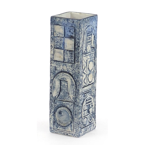 784 - Troika St Ives Pottery square section vase hand painted and incised with an abstract design, 22.5cm ... 