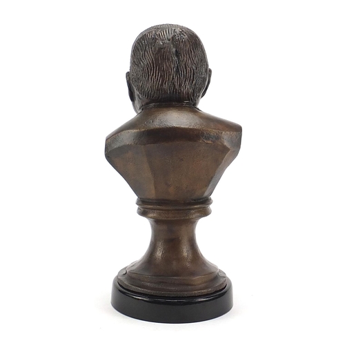 343 - Military interest bronze bust of Winston Churchill raised on a circular ebonised base, 33cm high