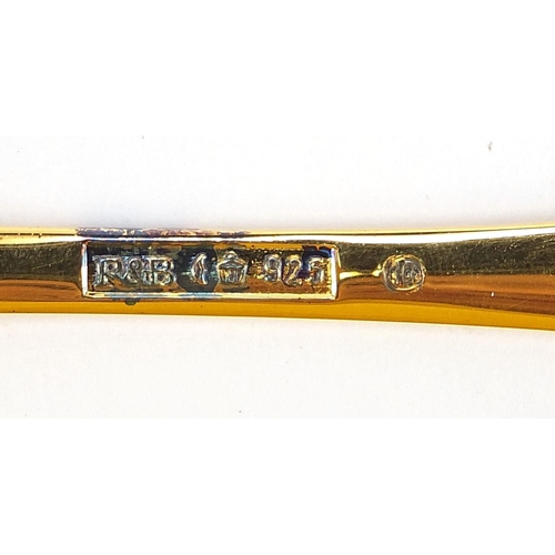 1120 - Robbe & Berking, German silver gilt and enamel 2002 Spoon of the Year with box, 13.5cm in length, 34... 