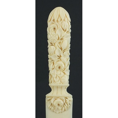 606 - Victorian carved ivory page turner finely carved with foliage, 24.5cm in length