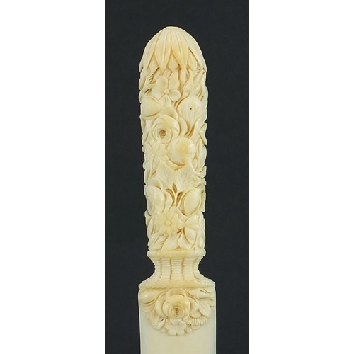 606 - Victorian carved ivory page turner finely carved with foliage, 24.5cm in length