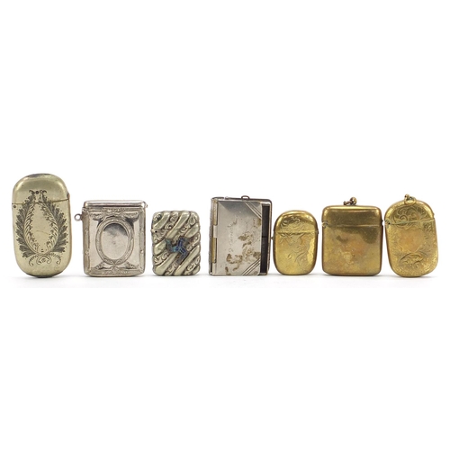 1954 - Seven antique and later vesta cases including silver plated examples, the largest 6.5cm high