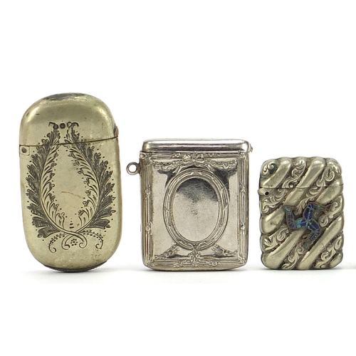 1954 - Seven antique and later vesta cases including silver plated examples, the largest 6.5cm high