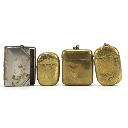 1954 - Seven antique and later vesta cases including silver plated examples, the largest 6.5cm high