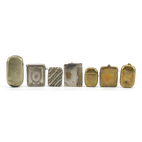 1954 - Seven antique and later vesta cases including silver plated examples, the largest 6.5cm high