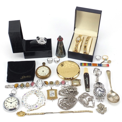 1811 - Objects including pocket watches, Butler & Wilson style keyring and compact