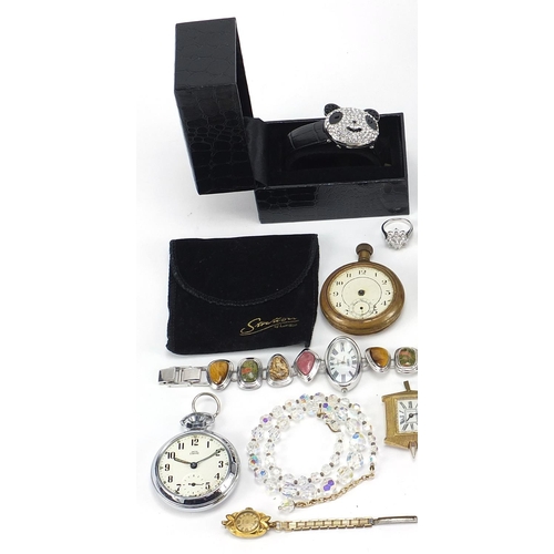 1811 - Objects including pocket watches, Butler & Wilson style keyring and compact