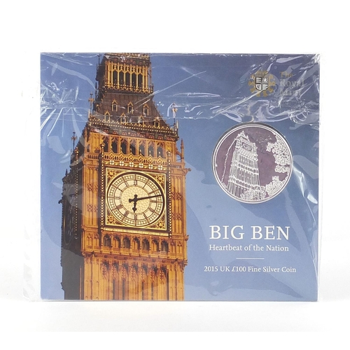 1729 - 2015 UK one hundred pound fine silver coin commemorating Big Ben