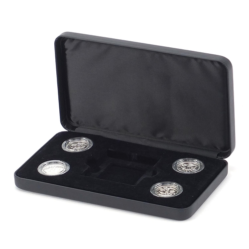 1721 - Icons of a Nation 2014 silver Piedfort one pound four coin set by the Royal Mint with case