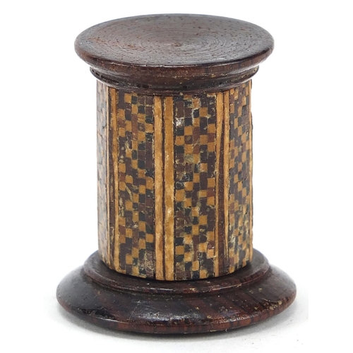 262 - Victorian sewing interest Tunbridge Ware rosewood tape measure, 3.5cm high