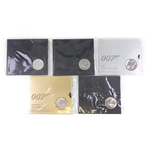 1724 - Five James Bond 007 uncirculated five pound coins including The James Bond Collection