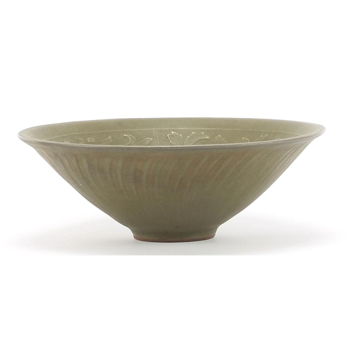 1860 - Chinese porcelain celadon glazed bowl decorated with children and flowers, 18.5cm in diameter