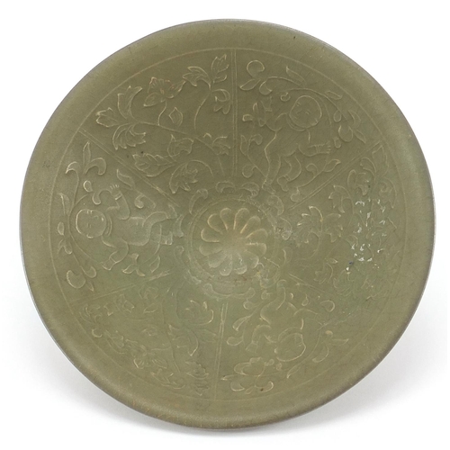 1860 - Chinese porcelain celadon glazed bowl decorated with children and flowers, 18.5cm in diameter