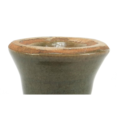 1864 - Chinese porcelain stem bowl having a celadon glaze, 11cm high x 14cm in diameter