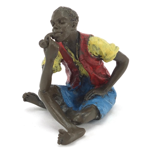 1963 - Cold painted bronze figure of a man smoking a pipe in the style of Franz Xaver Bergmann, 6cm high