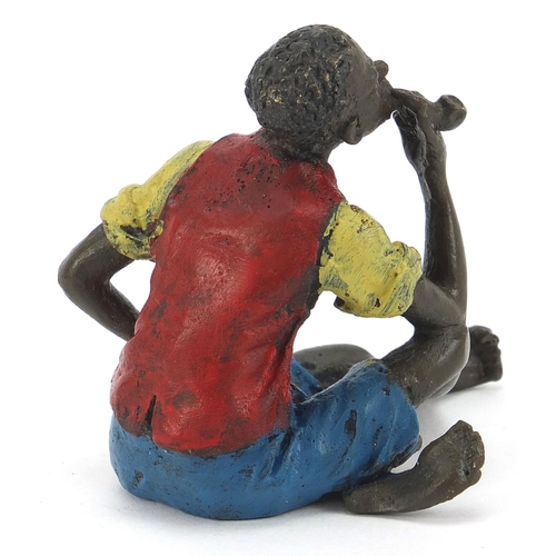 1963 - Cold painted bronze figure of a man smoking a pipe in the style of Franz Xaver Bergmann, 6cm high