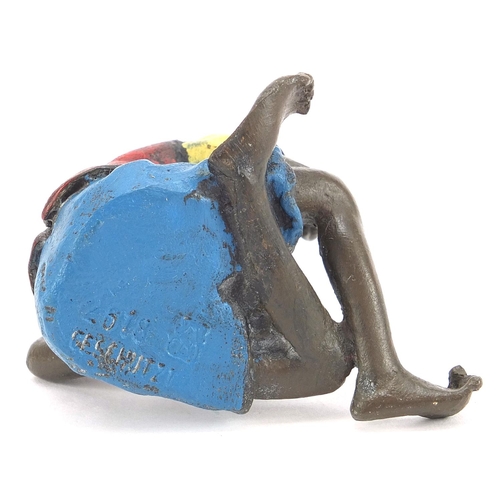 1963 - Cold painted bronze figure of a man smoking a pipe in the style of Franz Xaver Bergmann, 6cm high