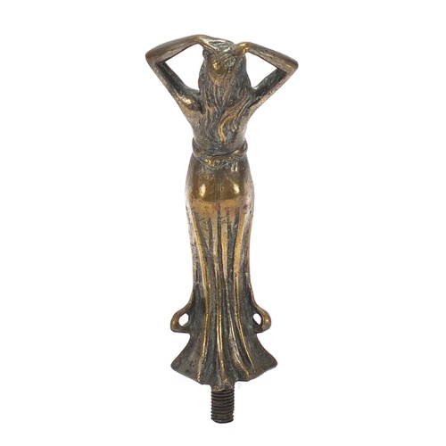 849 - Art Nouveau bronze car mascot in the form of a semi nude female, 18cm high