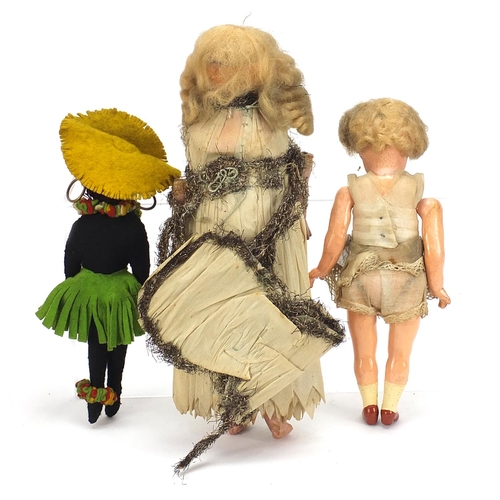 918 - Three antique and later dolls comprising Armand Marseille bisque headed numbered 390 and a wax examp... 