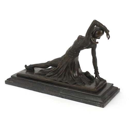 819 - After Demetre Chiparus, patinated bronze sculpture of a Art Deco dancer, 41.5cm wide