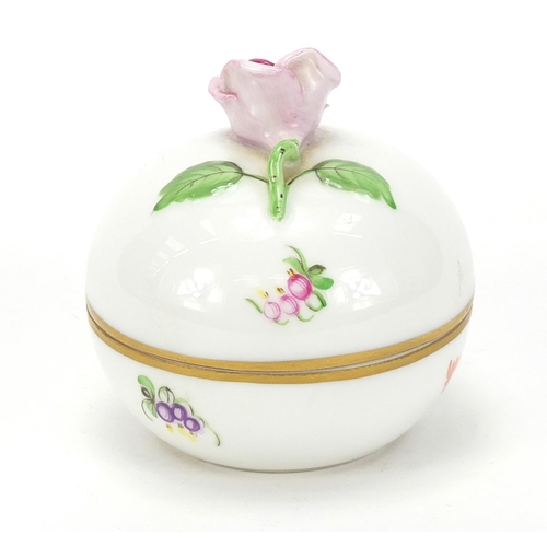 1810 - Herend, Hungarian porcelain box and cover hand painted with flowers, 7.5cm in diameter