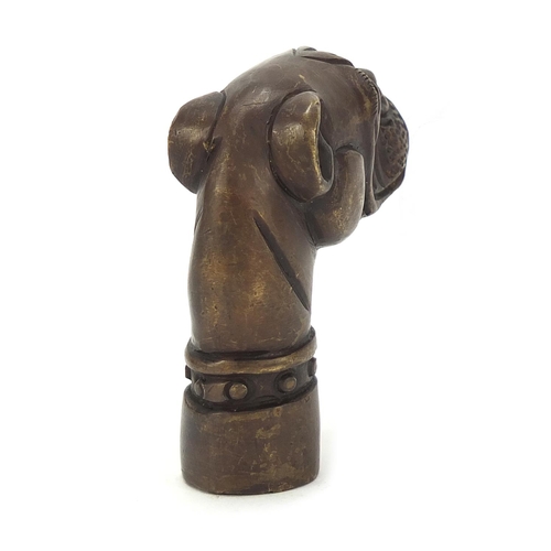 1862 - Patinated bronze dog's head walking stick handle, 6.5cn high