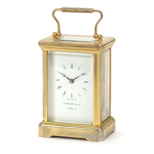 80 - Garrard & Co, brass cased carriage clock with Roman numerals, 11.5cm high