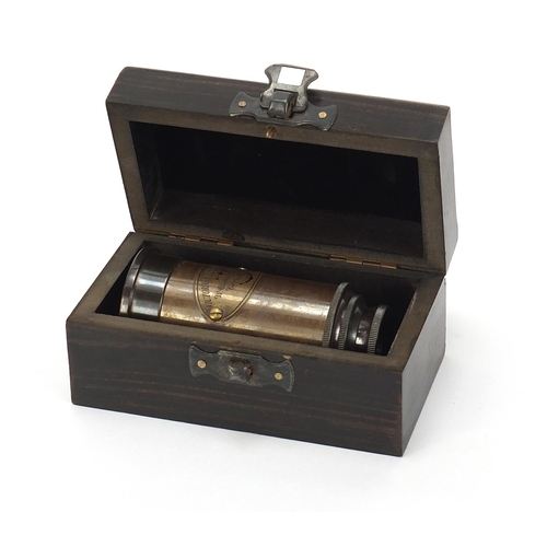 1952 - Naval interest two draw brass telescope with case, 8cm in length when closed