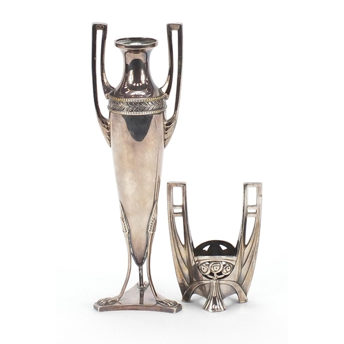 809 - WMF, Art Nouveau silver plated vase with twin handles and stem, 22cm high