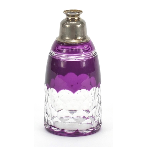 1809 - Baccarat, French purple flashed glass scent bottle, 11.5cm high