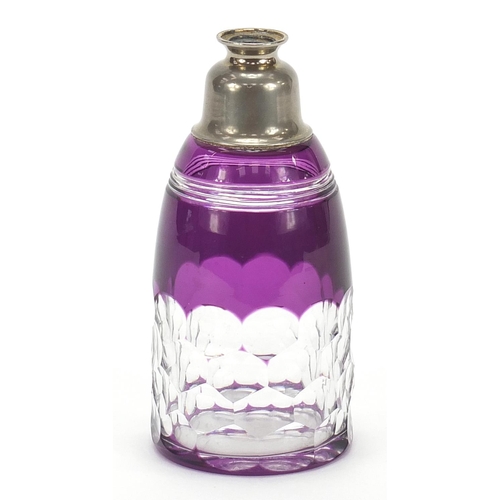 1809 - Baccarat, French purple flashed glass scent bottle, 11.5cm high