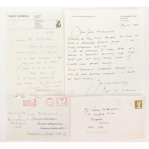 2014 - Two horseracing interest hand written letters from Peter O'Sullivan CBE, one on Daily Express headed... 