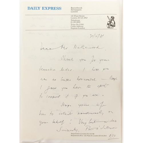 2014 - Two horseracing interest hand written letters from Peter O'Sullivan CBE, one on Daily Express headed... 