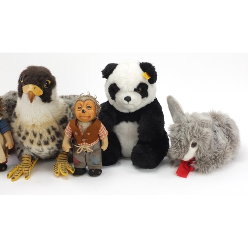 916 - Vintage and later Steiff bears and animals including Micki the Hedgehog and Panda, the largest 40cm ... 