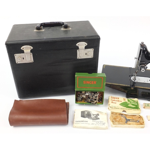 341 - Vintage Singer sewing machine with case and accessories, model 222K