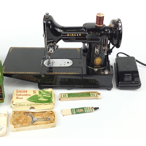 341 - Vintage Singer sewing machine with case and accessories, model 222K