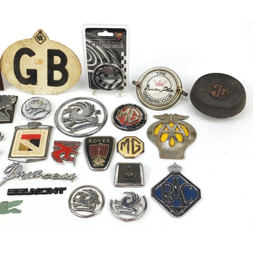 852 - Vintage car badges and mascots including Jaguar, Vauxhall, AA and Rover