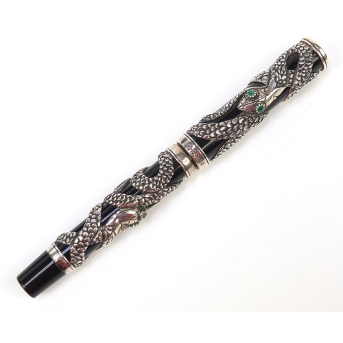 109 - Parker Snake fountain pen with silver overlay, 18k gold nib, fitted case and box together with certi... 