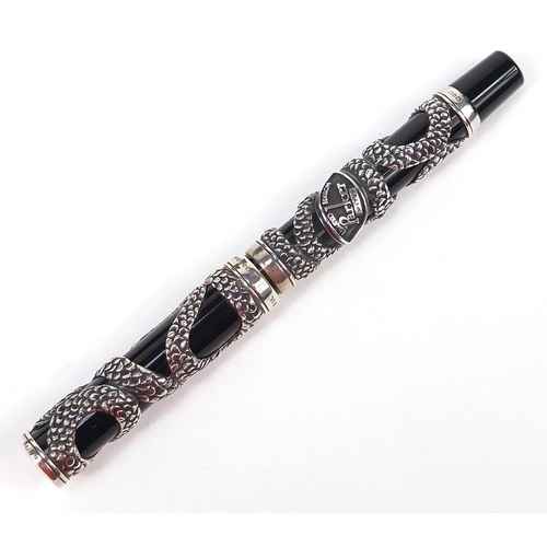 109 - Parker Snake fountain pen with silver overlay, 18k gold nib, fitted case and box together with certi... 